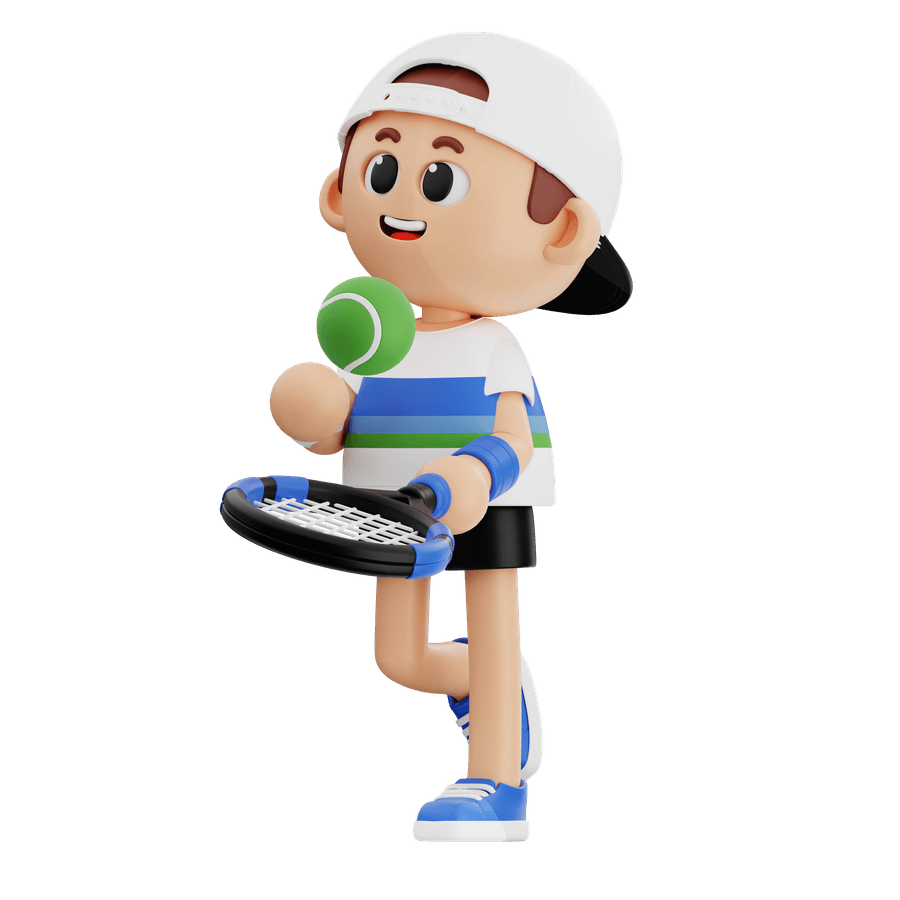 Ilustração 3D de jogador de tênis pronto para jogar