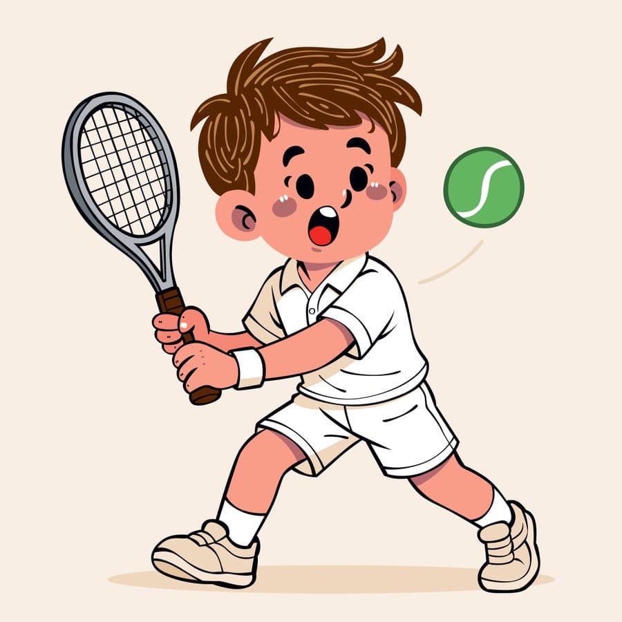 Criança jogando tênis, rebatendo a bola de backhand